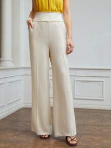 MOTF PREMIUM LINEN VISCOSE WIDE-WAIST DRESS TROUSERS - Beige - View 2