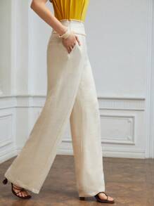 MOTF PREMIUM LINEN VISCOSE WIDE-WAIST DRESS TROUSERS - Beige - View 9