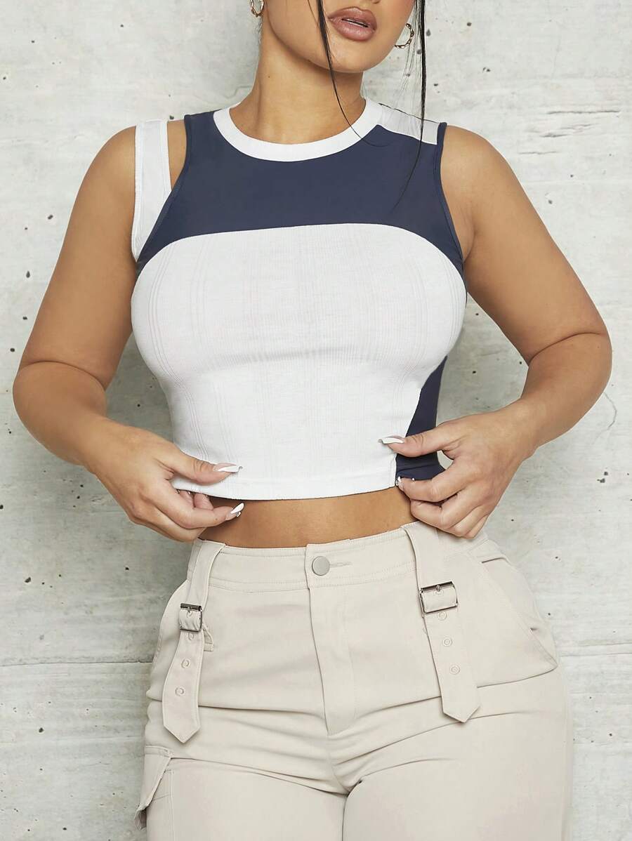 SHEINNeu Top tank crop de dos tonos con abertura - Multicolor - Ver 1
