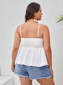 SHEIN VCAY 大碼前抽繩荷葉擺吊帶上衣 - 白色 - 查看 2