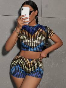 SHEIN Slayr Polka Dot Print Crop Tee & Biker Shorts - Multicolor - View 1