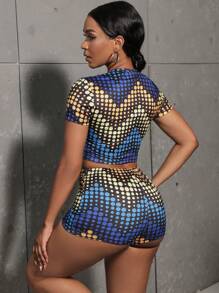 SHEIN Slayr Polka Dot Print Crop Tee & Biker Shorts - Multicolor - View 2