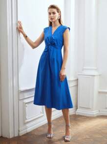 MOTF PREMIUM TWIST-WAIST EYELET SLEEVE DRESS