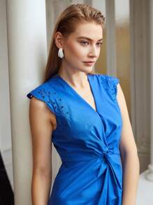 MOTF PREMIUM TWIST-WAIST EYELET SLEEVE DRESS
