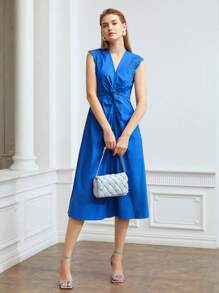 MOTF PREMIUM TWIST-WAIST EYELET SLEEVE DRESS