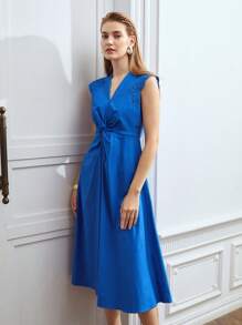MOTF PREMIUM TWIST-WAIST EYELET SLEEVE DRESS