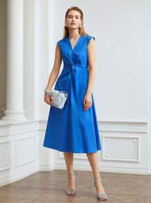 MOTF PREMIUM TWIST-WAIST EYELET SLEEVE DRESS