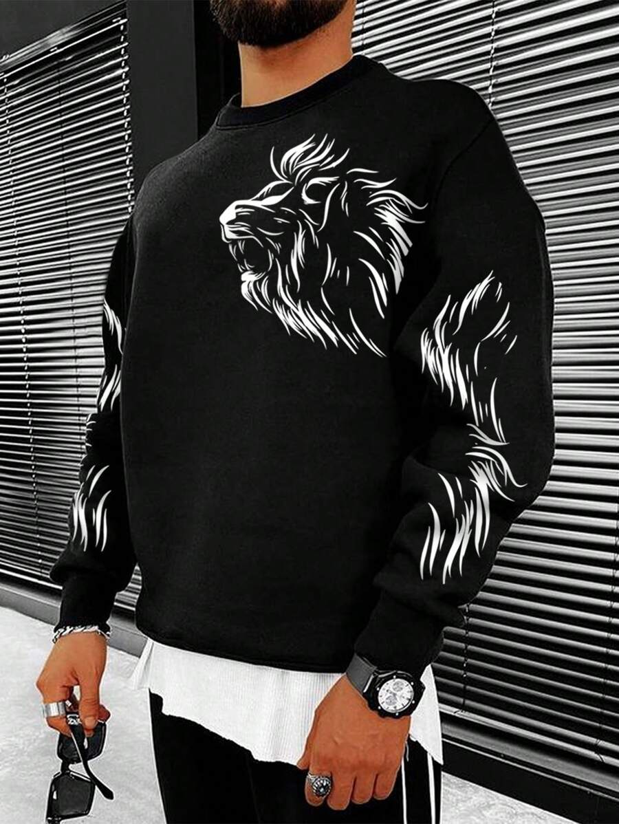 Manfinity LEGND 男士獅子圖案運動衫 - 黑色 - 查看 1