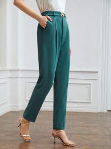 MOTF PREMIUM 腰帶壓痕正裝褲 - 墨綠色 - 查看 5