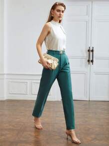 MOTF PREMIUM 腰帶壓痕正裝褲 - 墨綠色 - 查看 2