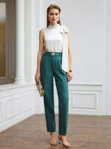 MOTF PREMIUM 腰帶壓痕正裝褲 - 墨綠色 - 查看 6