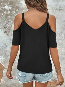 SHEIN LUNE Colourblock Cold Shoulder Tee - Multicolor - View 2