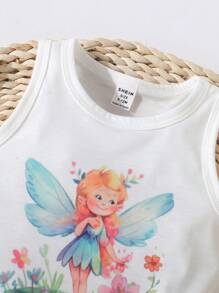 SHEIN Baby Fairy & Letter Graphic Tank Top & Shorts - Multicolor - View 6