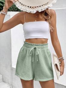 SHEIN Frenchy Women's Vacation & Leisure Allover Print Tie-Waist Shorts, Back To School Clothes, Old Money Style