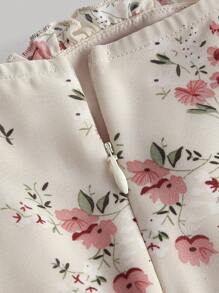 SHEIN MOD 碎花褶邊前打結泡泡袖連衣裙 - 彩色 - 查看 3