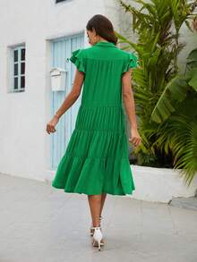 Thai sản áo tay bướm Ruffle Lớp viền Đầm - màu xanh lá - Xem 2