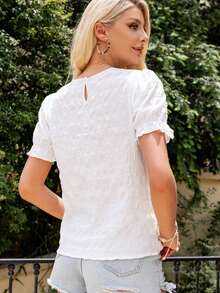 AAmilife Blusa de manga farol unicolor - Blanco - Ver 2