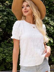 AAmilife Blusa de manga farol unicolor - Blanco - Ver 4