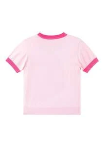 Young Girl Floral Embroidery Contrast Trim Tee - Pink - View 2