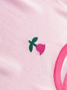 Young Girl Floral Embroidery Contrast Trim Tee - Pink - View 3