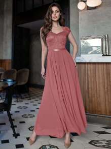 MIUSOL Sweetheart Neck Lace Panel Formal Party Dress - Dusty Pink - View 1