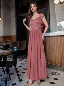 MIUSOL Sweetheart Neck Lace Panel Formal Party Dress - Dusty Pink - View 3