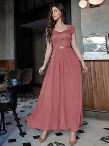 MIUSOL Sweetheart Neck Lace Panel Formal Party Dress - Dusty Pink - View 4