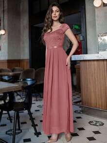 MIUSOL Sweetheart Neck Lace Panel Formal Party Dress - Dusty Pink - View 5