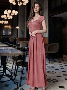 MIUSOL Sweetheart Neck Lace Panel Formal Party Dress - Dusty Pink - View 6