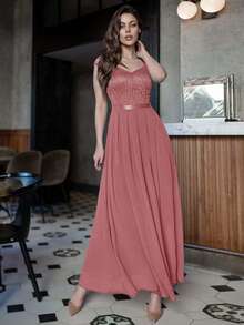 MIUSOL Sweetheart Neck Lace Panel Formal Party Dress - Dusty Pink - View 7