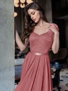 MIUSOL Sweetheart Neck Lace Panel Formal Party Dress - Dusty Pink - View 8
