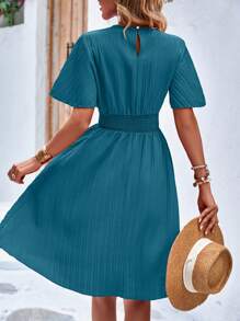 Breezaya Solid A-line Dress - Teal Blue - View 2