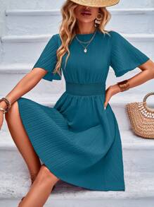 Breezaya Solid A-line Dress - Teal Blue - View 4