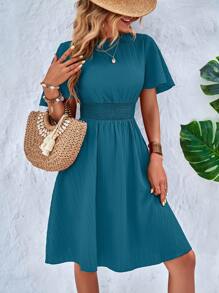 Breezaya Solid A-line Dress - Teal Blue - View 6