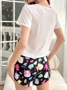 Đồ họa Hoạt hình Bộ áo Tee & quần Shorts PJ - trắng - Xem 2