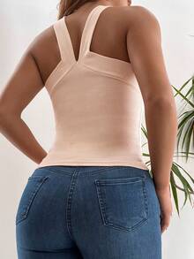 Cottnline Chất rắn Đồ đan Ribbed Áo hai dây - Màu Hồng baby - Xem 2