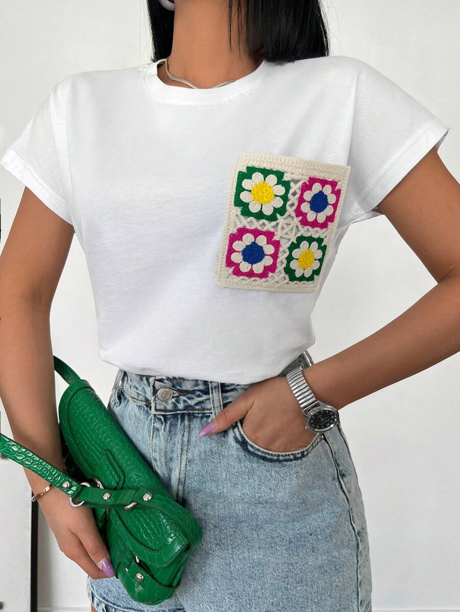 RueChic Patched Pocket Tee For Summer - White - View 1