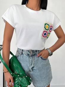 RueChic Patched Pocket Tee For Summer - White - View 2