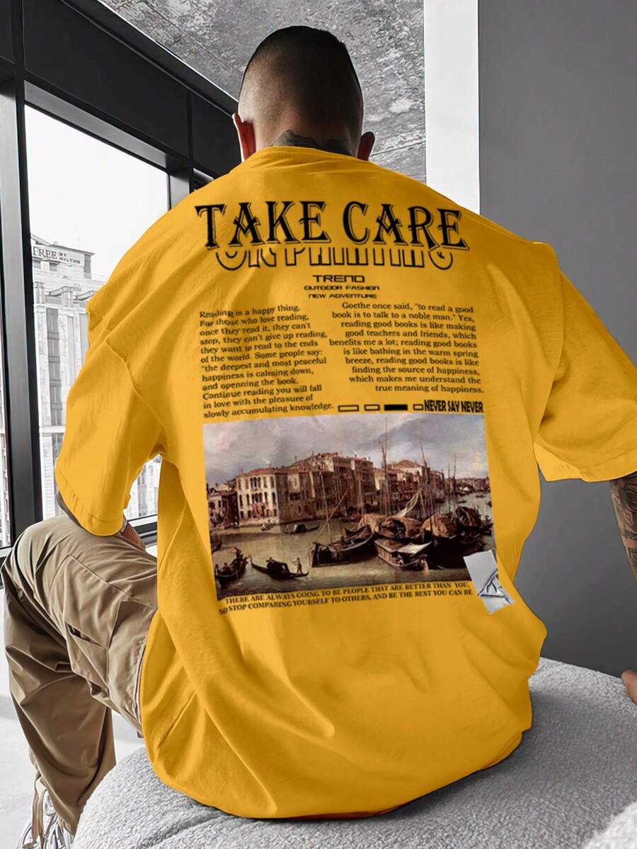 Manfinity EMRG Men Plus Slogan Graphic Tee - Yellow - View 1
