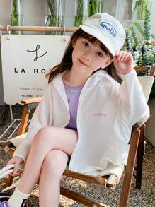 Teen Girl Letter Graphic Raglan Sleeve Hooded Coat - White - View 1