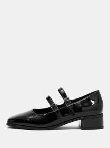 CUCCOO DOLLMOD Women Square Toe Ankle Strap Flats, Elegant Black Flat Shoes Vacation Shoes Summer