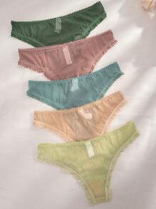 5pack Lace Trim Bow Front Mesh Panty Lingerie - Multicolor - View 2