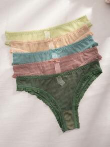 5pack Lace Trim Bow Front Mesh Panty Lingerie - Multicolor - View 5