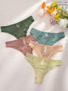 5pack Lace Trim Bow Front Mesh Panty Lingerie - Multicolor - View 6