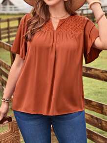 EMERY ROSE Blusa de cuello notch de manga mariposa - Naranja Quemada - Ver 1