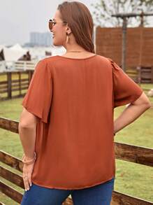 EMERY ROSE Blusa de cuello notch de manga mariposa - Naranja Quemada - Ver 2