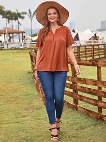 EMERY ROSE Blusa de cuello notch de manga mariposa - Naranja Quemada - Ver 3