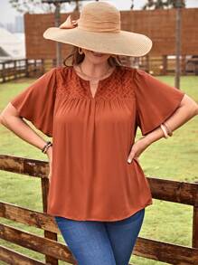 EMERY ROSE Blusa de cuello notch de manga mariposa - Naranja Quemada - Ver 4