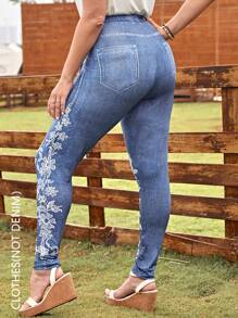 EMERY ROSE 大碼印花緊身打底褲 - 藍色 - 查看 2