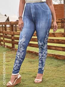 EMERY ROSE 大碼印花緊身打底褲 - 藍色 - 查看 6